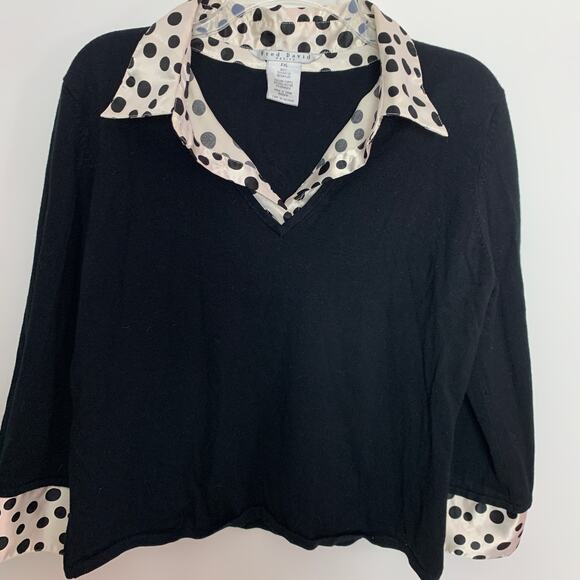 Fred David Polka Dot Y2K Collared Detail Knit Top Sweater Shirt XL Petite - Picture 3 of 5